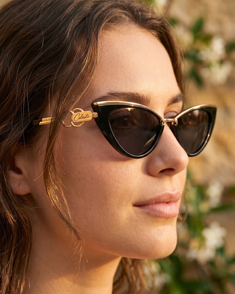 Portrait of a model wearing Celeste eyewear in warm light
